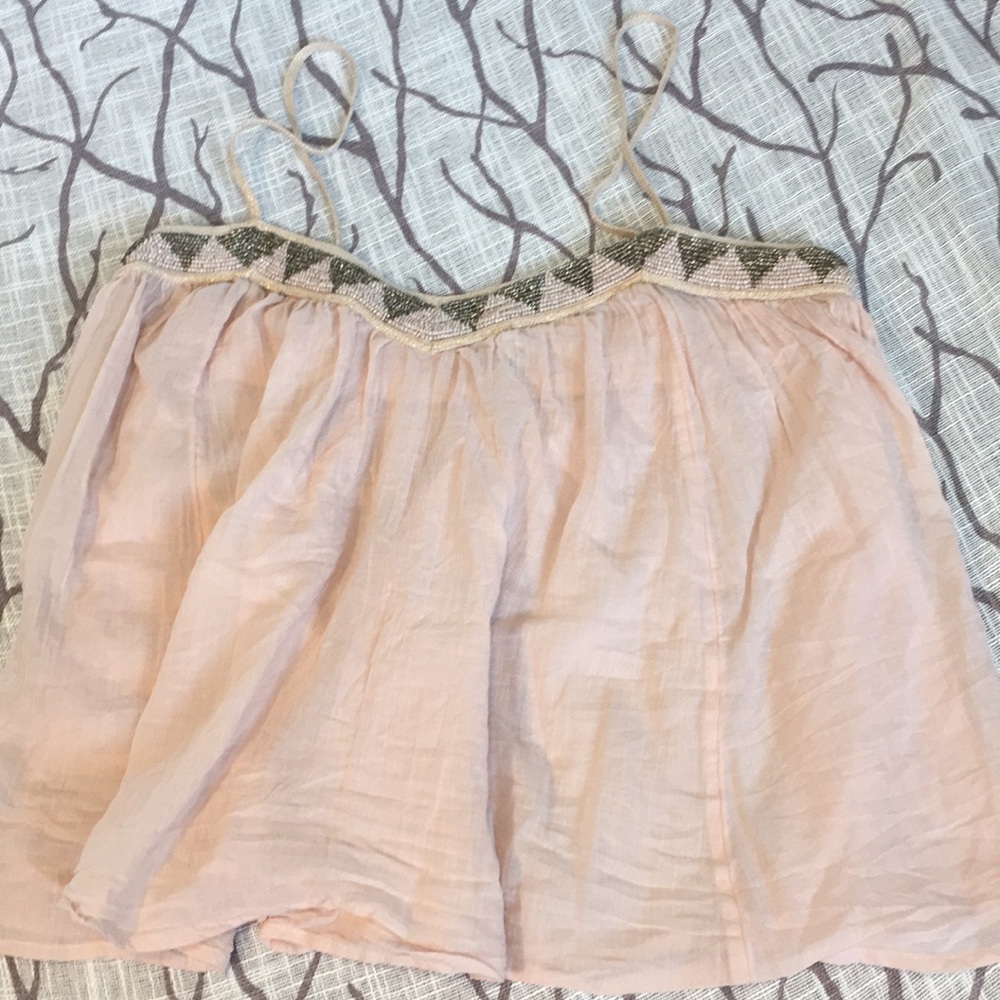 AEO Pretty Blush Pink Crop Tank with Bead Detail